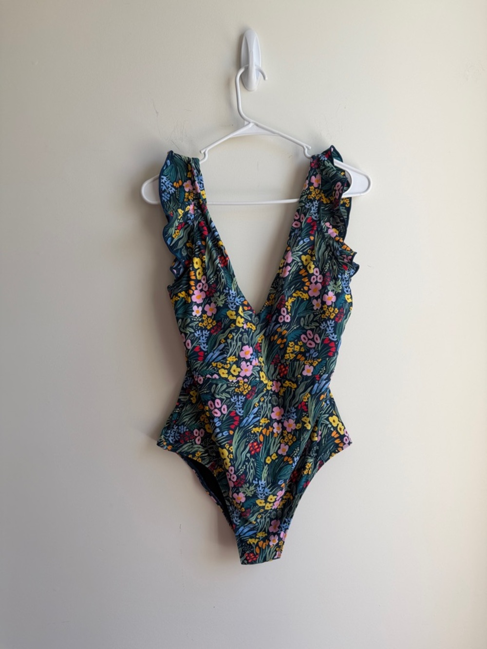 summersalt Floral Ruffle One-Piece Swimsuit in Dark Green Multi